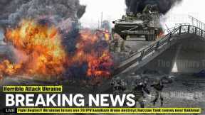Fight Begins!! Ukrainian forces use 20 FPV kamikaze drone destroys Russian Tank convoy near Bakhmut