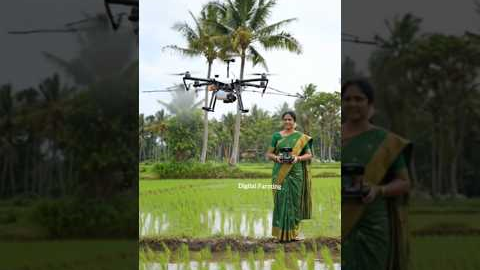 Woman Farmer Using Drone Technology | Smart Farming Spray in Paddy Field