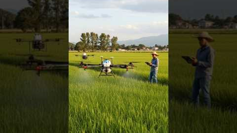 Agriculture Drone Spraying in Rice Field | Modern Farming Technology