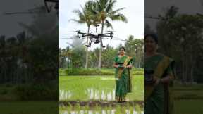 Woman Farmer Using Drone Technology | Smart Farming Spray in Paddy Field