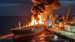 RUSSIANS ARE WATCHING IN FEAR AS A TANKER CATCHES FIRE FOLLOWING A UKRAINIAN ATTACK IN THE BLACK SEA