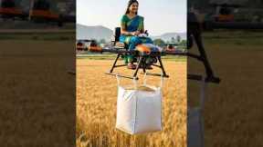 #Farmer Woman Uses Advanced Drone to Lift Crop Bags Modern Agriculture Technology #2025