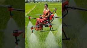 #Woman Flying on Agriculture Drone in Paddy Field Amazing Farming Technology Drone Spraying #farming