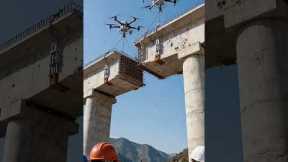 🎯🚁 Drones Lifting Massive Bridge Beams! Unbelievable Construction Technology 😱 #DronePower#foryou