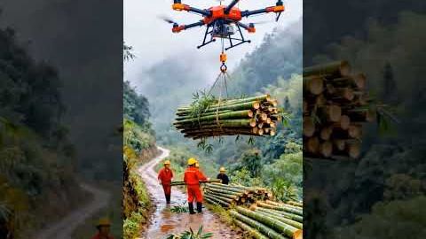 🚁 Drone Technology Carrying Heavy Bamboo 🌿 | Next Level Transport System ⚡